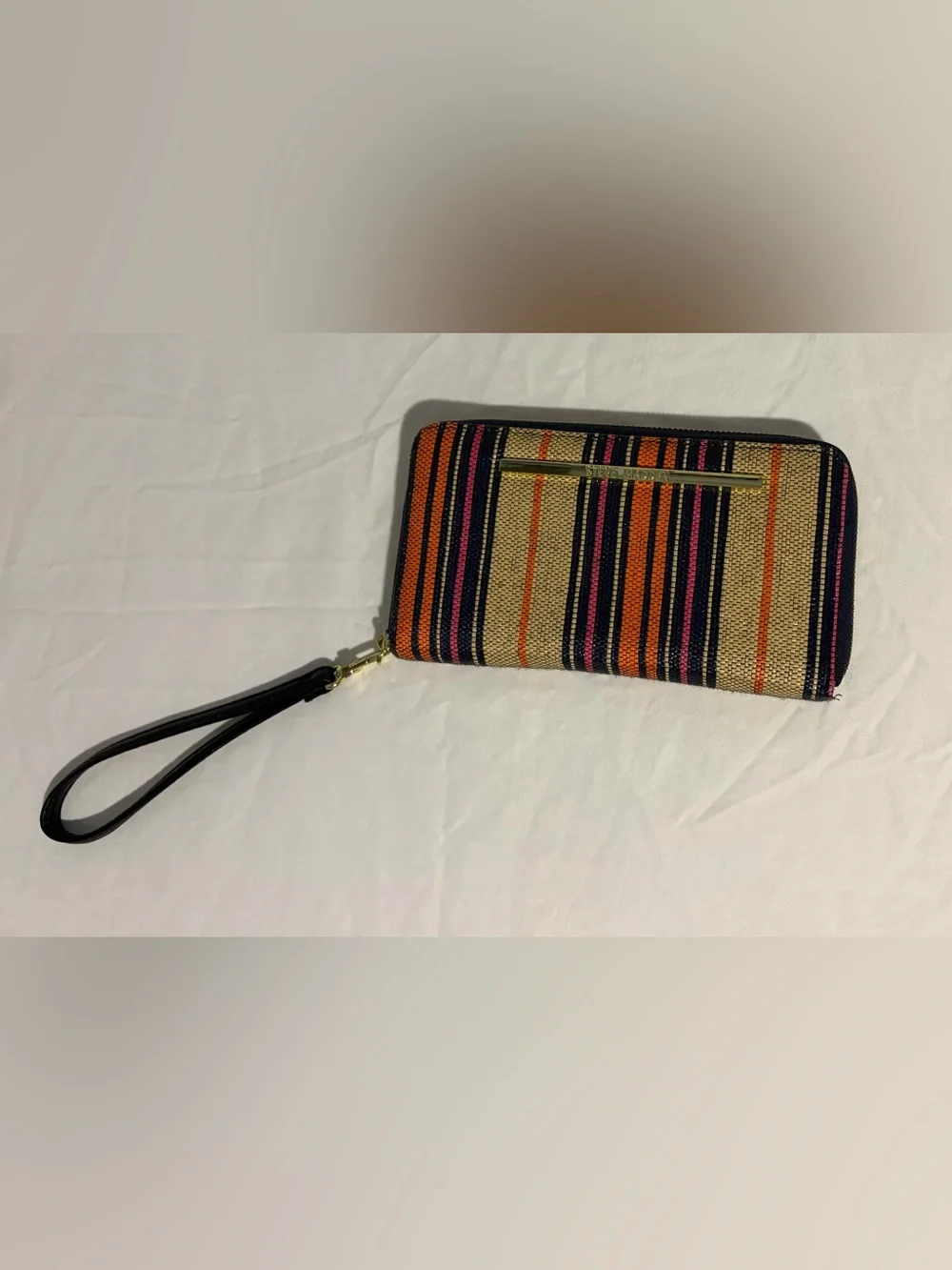 NWOT Steve Madden Beige Woven Multi Color Striped Wristlet Clutch
